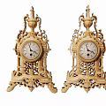 Pair of Vintage Carved Gold Clocks with Ornate Decorative Stands and Classic Design