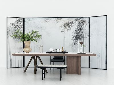 New Chinese Tea Table and Chair Partition Ink Painting Screen Tea Table Tea Desk Writing Desk Calligraphy Desk model