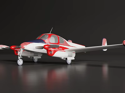 Red White Detailed Model Airplane with Streamlined Body and Dual Engines 3d model