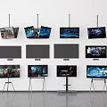 Various Style Televisions Wall Mounted And On Stands With Different Screen Displays 3d model