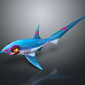 Blue Shark Stuffed Toy Featuring Red Eyes and Pink Markings with Unique Design