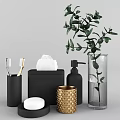 Modern Bathroom Black Gold Decorative Accessory Set With Toothbrushes Tissue Box Soap And Green Plant