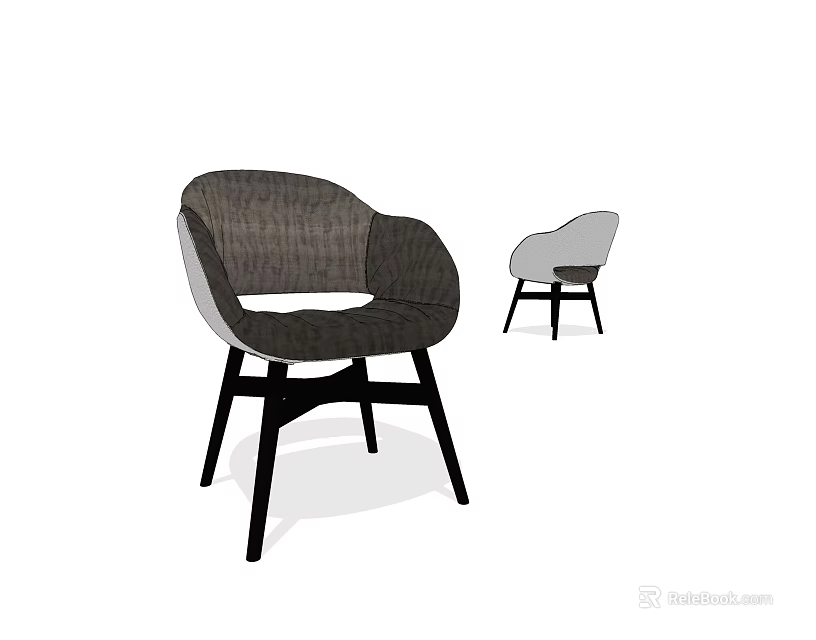 Modern Minimalist Single Chair With Curved Back Dark And Light Gray Upholstery And Black Legs 3d model 