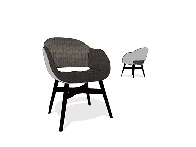 Modern Minimalist Single Chair With Curved Back Dark And Light Gray Upholstery And Black Legs 3d model