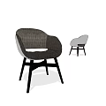 Modern Minimalist Single Chair With Curved Back Dark And Light Gray Upholstery And Black Legs