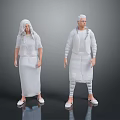 Male And Female White Haired Characters In White Dress And Jumpsuit Standing On Gray Background