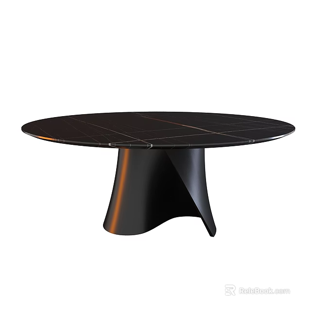 Black Round Modern Dining Table With Marble Top And Unique Curved Base 3d model 