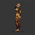 Anthropomorphic Cat Character In Golden Armor With Orange Accents Standing On Stone Base