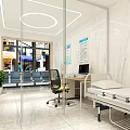 Modern Medical Clinic Waiting Area With Marble Walls Examination Bed And Green Plants