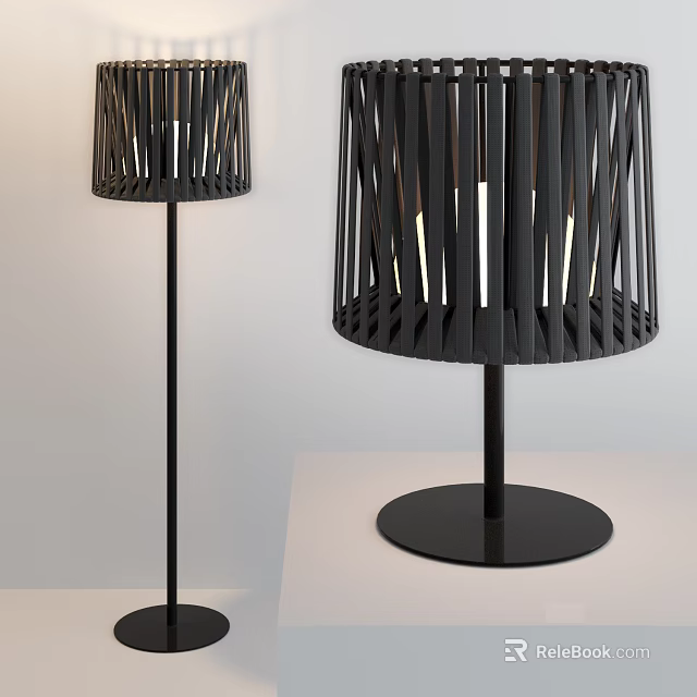 Modern Black Floor Lamp Lighting Combination With Striped Shades And Stable Base 3d model