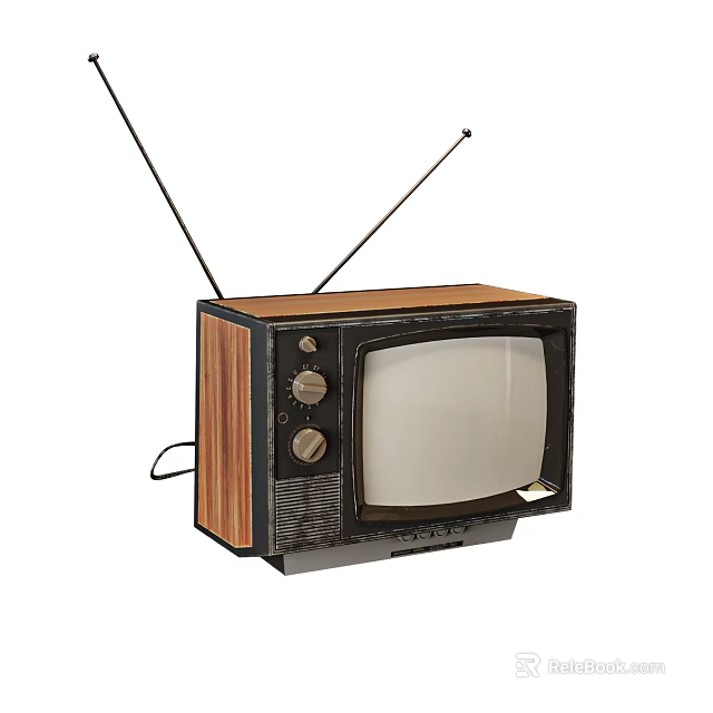 Vintage Television With Wooden Case Antennas Knobs And Classic Screen 3d model 