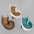 Modern Spiral Staircase Design With Black White Blue Steps And Metal Railings