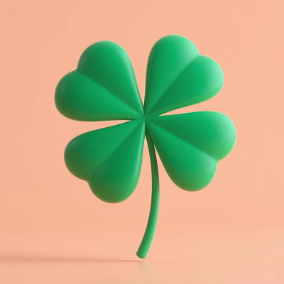 Modern Minimalist Green Four Leaf Clover Decorative Ornament Set with Smooth Surface on Orange Background 3d model