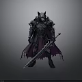 Wolf Headed Warrior in Dark Armor Holding Long Sword with Purple Cape