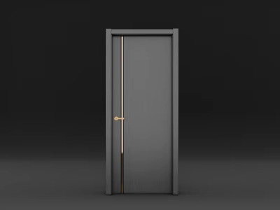 Modern Flush Door With Gray Surface And Gold Decorative Strip And Handle 3d model