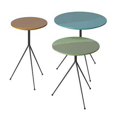 Modern Style Round Tables with Brown Blue Green Tops and Black Metal Legs 3d model