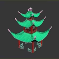 Traditional Chinese Multi Tiered Pavilion Brick Model With Green Roof And Red Pillars