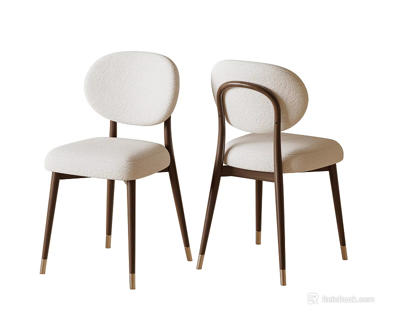 Modern Accent Chair with Round Backrest Soft Cushion Dark Brown Wood Legs Gold Metal Accents 3d model 