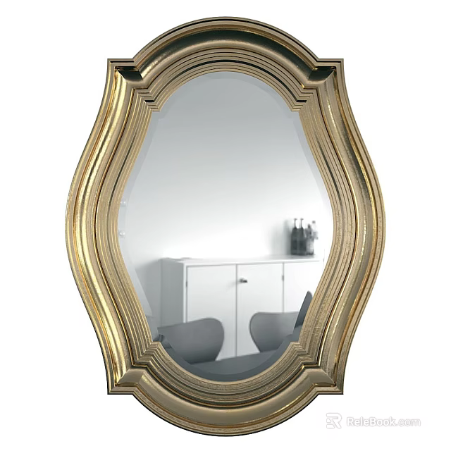 Ornate Gold Framed Oval Mirror Reflecting White Cabinet And Chairs In Room 3d model 