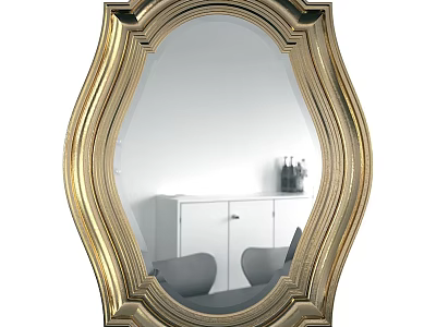 Ornate Gold Framed Oval Mirror Reflecting White Cabinet And Chairs In Room 3d model