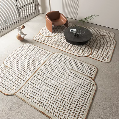 Stylish Woven Rugs Decorate Modern Living Room Space With Furniture 3d model