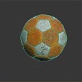 Worn Orange And White Soccer Ball As Sports Equipment On Black Background With Reflection