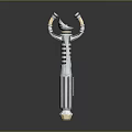 Silver Decorative Weapon with Long Handle Top Curved Structure and Striped Base Design 3d model