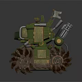 Green Heavy Military Tank Weapon With Tracks Multiple Cannons Mechanical Design