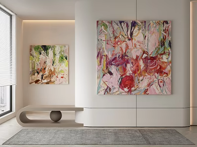 Modern Living Room Interior With Abstract Paintings And Decorative Elements 3d model