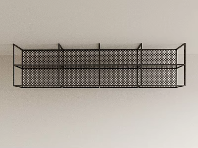 Black Metal Mesh Wall Hanging Decorative Shelf With Multiple Compartments On Light Colored Wall 3d model