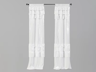 White Ruffled Lightweight Curtains with Hooks on Rod for Home Decor 3d model