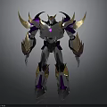 Mythical Robot Character With Silver Purple Gold Armor And Mechanical Wings
