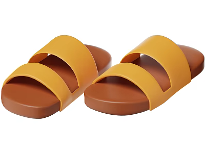 Comfortable Yellow Straps Brown Soles Casual Slippers For Everyday Indoor Wear 3d model
