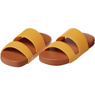 Comfortable Yellow Straps Brown Soles Casual Slippers For Everyday Indoor Wear 3d model