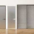 Modern Interior Hinged Doors With Frosted And Patterned Glass And Metal Frames 3d model