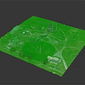 Cartoon Style 3D Model Scene With Green Grass Paths Buildings And Trees