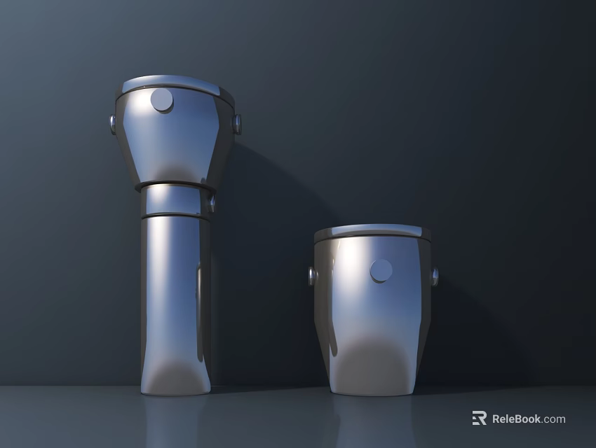 Two Modern Sleek Design Stainless Steel Urinals With Smooth Surface And Dark Background 3d model 