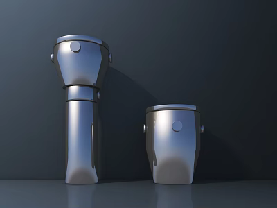 Two Modern Sleek Design Stainless Steel Urinals With Smooth Surface And Dark Background 3d model