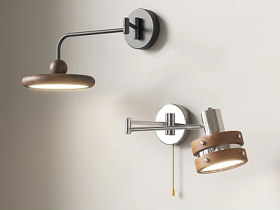 Modern Adjustable Wall Lamps With Metal Arms And Wooden Shades For Interior Lighting 3d model