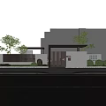 Modern Entrance Gate Design For Contemporary House With Glass Doors Stone Walls And Green Plants