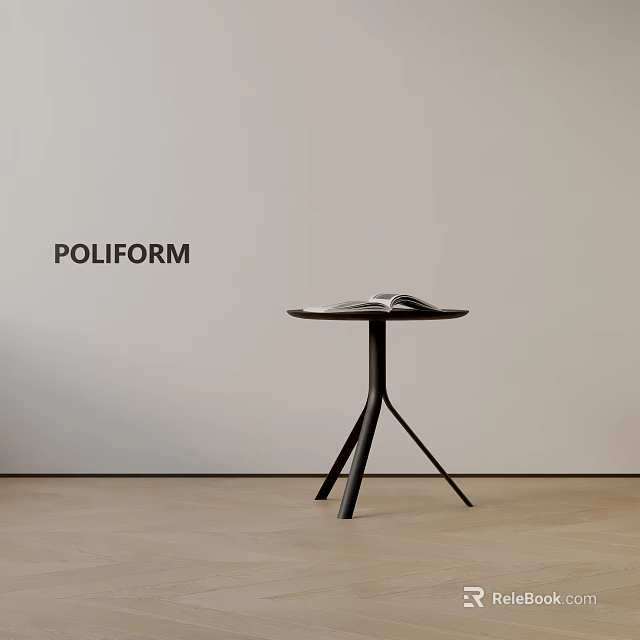 Poliform Black Side Table With Round Tabletop Tripod Base And Open Book 3d model