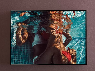 Underwater Figure Painting Featuring Two Bikini Figures Sunlight Ripples And Pool Tiles 3d model