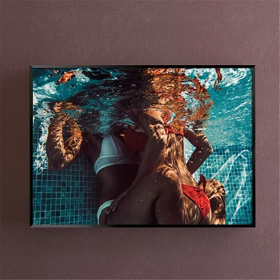 Underwater Figure Painting Featuring Two Bikini Figures Sunlight Ripples And Pool Tiles 3d model
