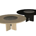 Modern Round Dining Table With Black Legs Marble Insert And Wooden Surface