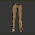 Stylish Brown Flared Pants With Belt And Decorative Side Buttons 3d model