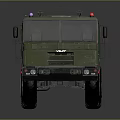 Military Green Off Road Truck With Canvas Cover And Roof Warning Lights