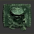 Ancient Style Green Jade Statue With Intricate Carvings On Decorative Base