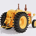 Vintage Yellow Tractor Model Featuring Large Black Wheels Red Panel And Chimneys