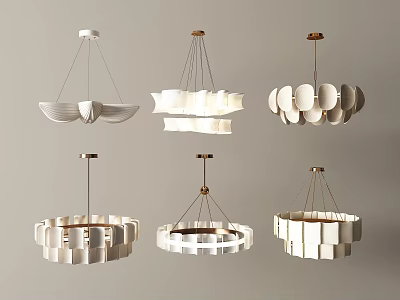 Various Modern Contemporary Chandeliers With White Wooden Design Elements For Interior Decor 3d model