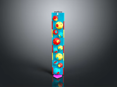 Wooden Stone Column With Blue Body Red Yellow Circular Decorations And Pink Base 3d model